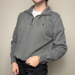 Polo Ralph Lauren 100% cotton grey quarter zip pullover green house size large